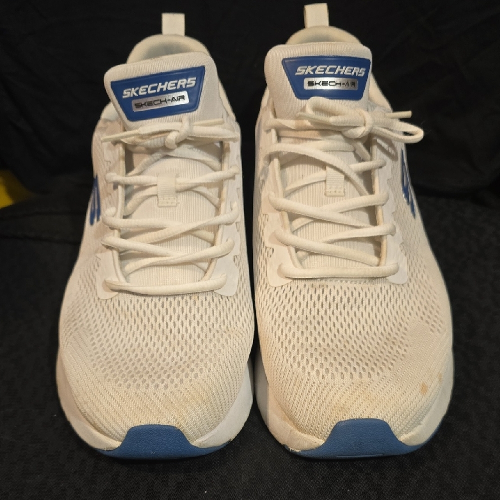 Skechers White Mesh Sneakers with Blue Highlights